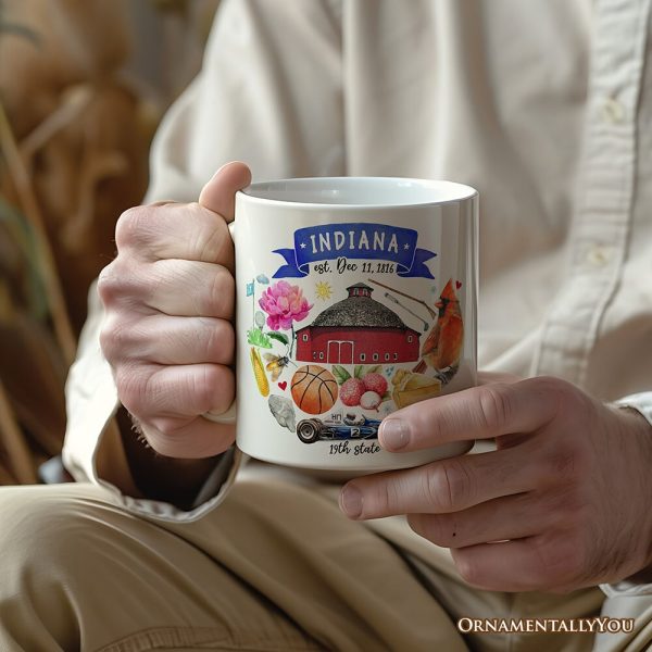 Artistic Indiana State Themes and Landmarks Personalized Mug With Custom Name Artistic Indiana State Themes and Landmarks Personalized Mug With Custom Name