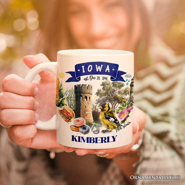 Artistic Iowa State Themes and Landmarks Personalized Mug With Custom Name Artistic Iowa State Themes and Landmarks Personalized Mug With Custom Name
