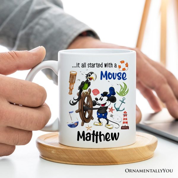 Artistic It All Started With a Mouse Personalized Mug, Steamboat Willie Gift Artistic It All Started With a Mouse Personalized Mug, Steamboat Willie Gift