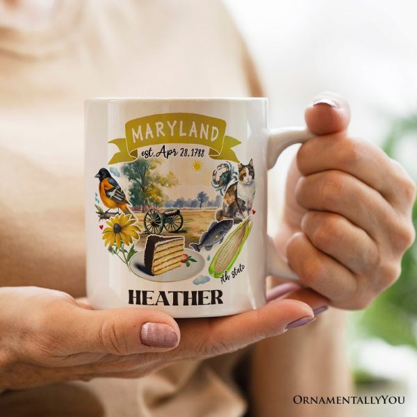Artistic Maryland State Themes and Landmarks Personalized Mug With Custom Name Artistic Maryland State Themes and Landmarks Personalized Mug With Custom Name