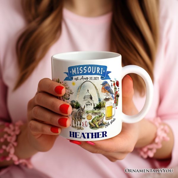Artistic Missouri State Themes and Landmarks Personalized Mug With Custom Name Artistic Missouri State Themes and Landmarks Personalized Mug With Custom Name