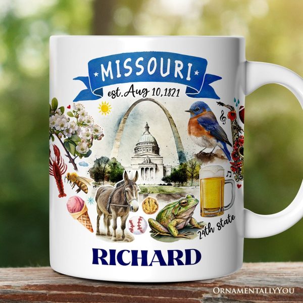 Artistic Missouri State Themes and Landmarks Personalized Mug With Custom Name Artistic Missouri State Themes and Landmarks Personalized Mug With Custom Name