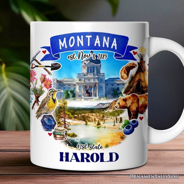 Artistic Montana State Themes and Landmarks Personalized Mug With Custom Name Artistic Montana State Themes and Landmarks Personalized Mug With Custom Name