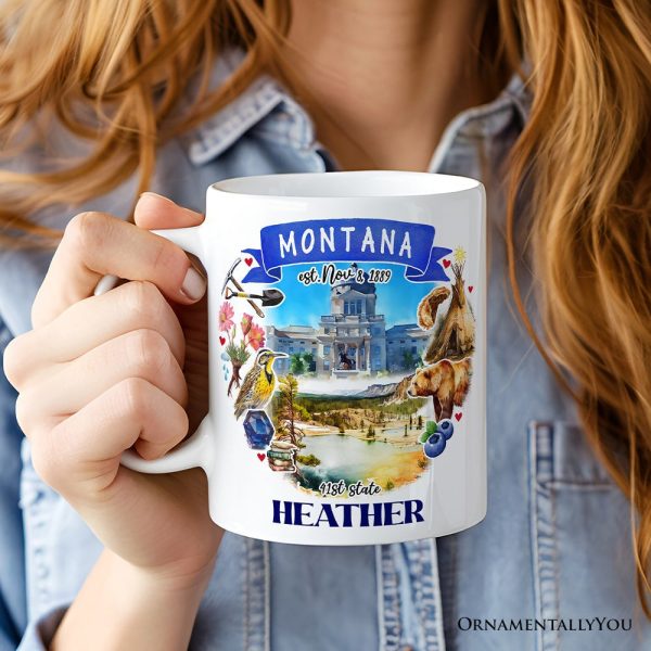Artistic Montana State Themes and Landmarks Personalized Mug With Custom Name Artistic Montana State Themes and Landmarks Personalized Mug With Custom Name