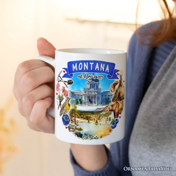 Artistic Montana State Themes and Landmarks Personalized Mug With Custom Name Artistic Montana State Themes and Landmarks Personalized Mug With Custom Name
