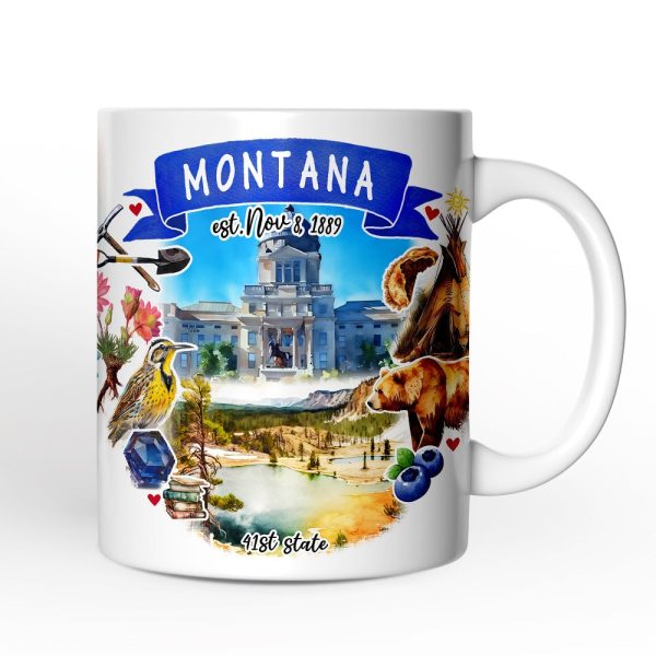 Artistic Montana State Themes and Landmarks Personalized Mug With Custom Name Artistic Montana State Themes and Landmarks Personalized Mug With Custom Name