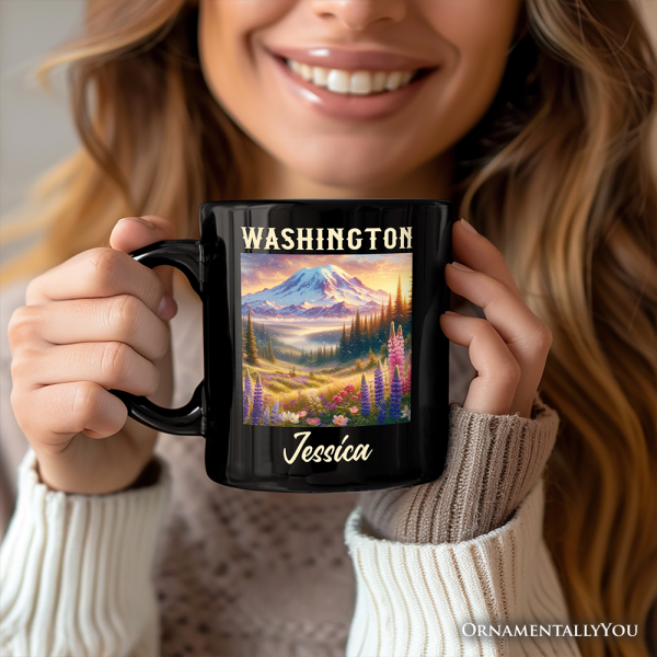 Artistic Mount Rainier Washington State Personalized Mug, National Park Gift and Pacific Northwest Souvenir with Custom Name Artistic Mount Rainier Washington State Personalized Mug, National Park Gift and Pacific Northwest Souvenir with Custom Name