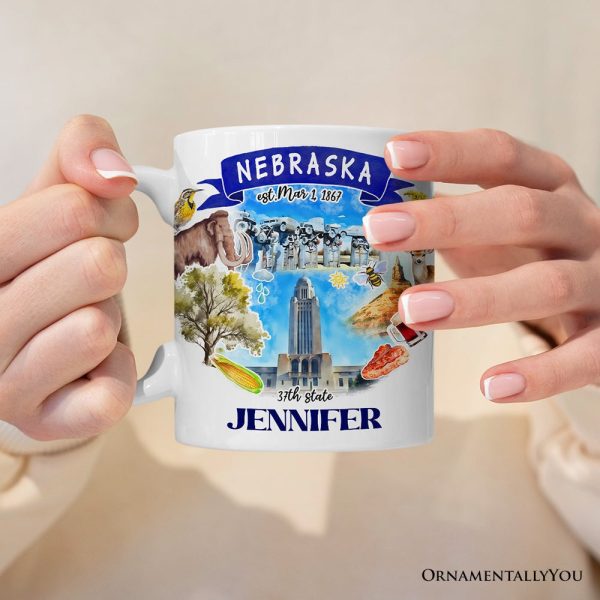 Artistic Nebraska State Themes and Landmarks Personalized Mug With Custom Name Artistic Nebraska State Themes and Landmarks Personalized Mug With Custom Name
