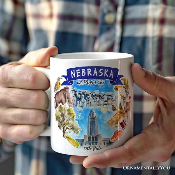 Artistic Nebraska State Themes and Landmarks Personalized Mug With Custom Name Artistic Nebraska State Themes and Landmarks Personalized Mug With Custom Name