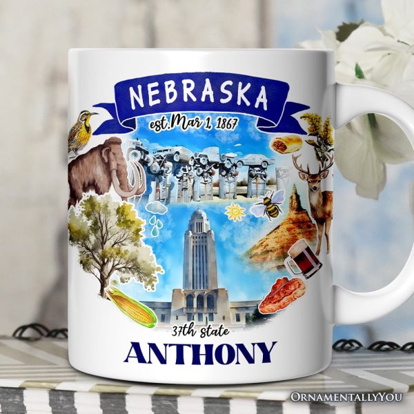 Artistic Nebraska State Themes and Landmarks Personalized Mug With Custom Name Artistic Nebraska State Themes and Landmarks Personalized Mug With Custom Name
