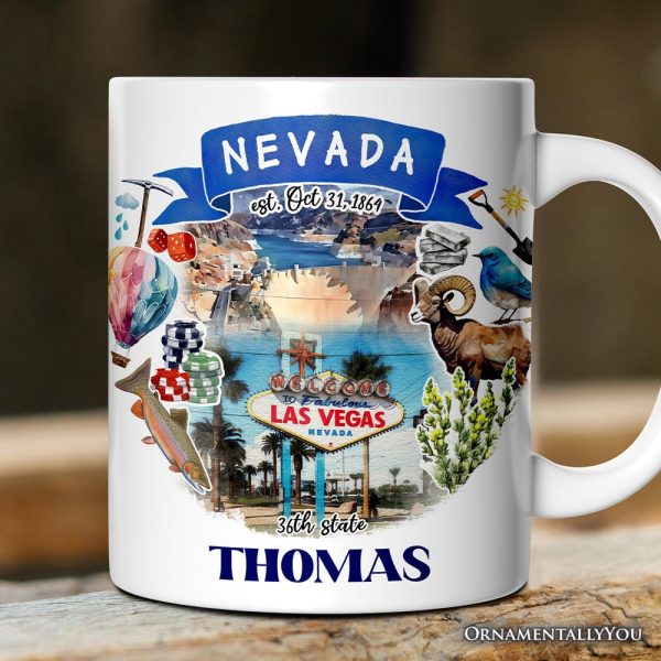 Artistic Nevada State Themes and Landmarks Personalized Mug With Custom Name Artistic Nevada State Themes and Landmarks Personalized Mug With Custom Name