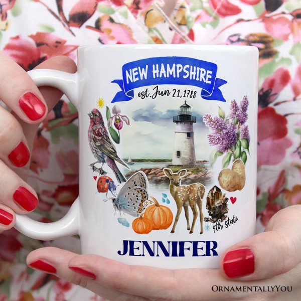 Artistic New Hampshire State Themes and Landmarks Personalized Mug With Custom Name Artistic New Hampshire State Themes and Landmarks Personalized Mug With Custom Name