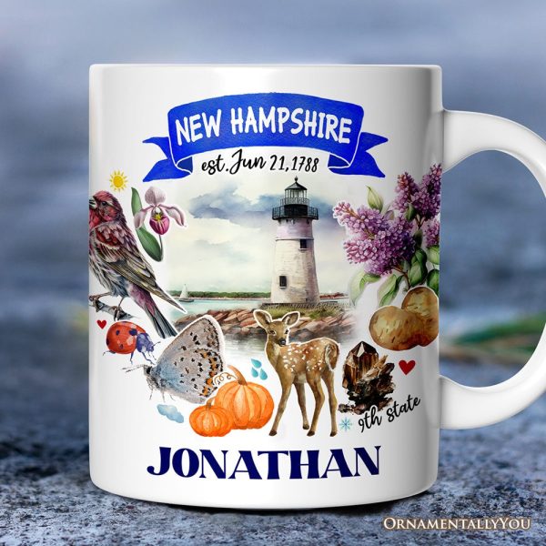 Artistic New Hampshire State Themes and Landmarks Personalized Mug With Custom Name Artistic New Hampshire State Themes and Landmarks Personalized Mug With Custom Name