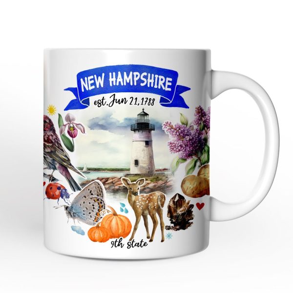 Artistic New Hampshire State Themes and Landmarks Personalized Mug With Custom Name Artistic New Hampshire State Themes and Landmarks Personalized Mug With Custom Name