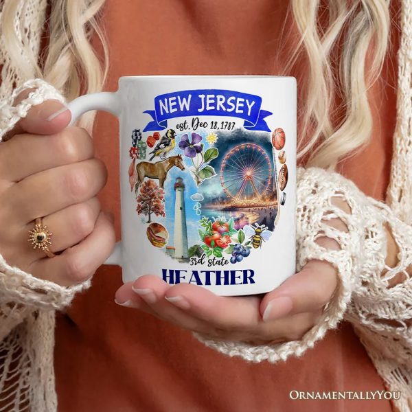 Artistic New Jersey State Themes and Landmarks Personalized Mug With Custom Name Artistic New Jersey State Themes and Landmarks Personalized Mug With Custom Name
