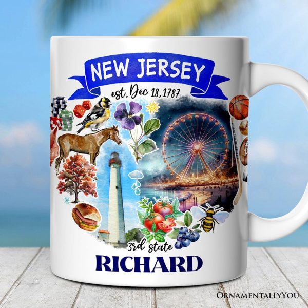 Artistic New Jersey State Themes and Landmarks Personalized Mug With Custom Name Artistic New Jersey State Themes and Landmarks Personalized Mug With Custom Name