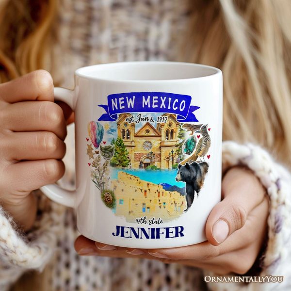 Artistic New Mexico State Themes and Landmarks Personalized Mug With Custom Name Artistic New Mexico State Themes and Landmarks Personalized Mug With Custom Name