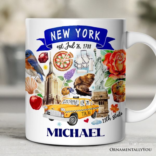 Artistic New York State Themes and Landmarks Personalized Mug With Custom Name Artistic New York State Themes and Landmarks Personalized Mug With Custom Name