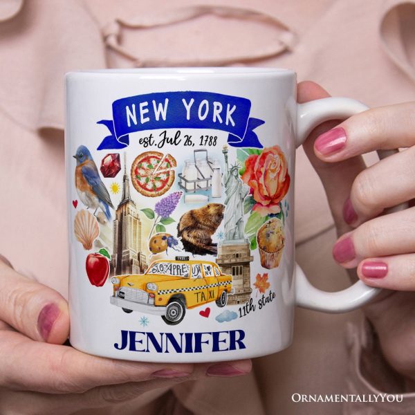 Artistic New York State Themes and Landmarks Personalized Mug With Custom Name Artistic New York State Themes and Landmarks Personalized Mug With Custom Name
