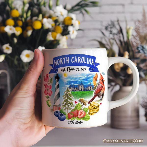Artistic North Carolina State Themes and Landmarks Personalized Mug With Custom Name Artistic North Carolina State Themes and Landmarks Personalized Mug With Custom Name