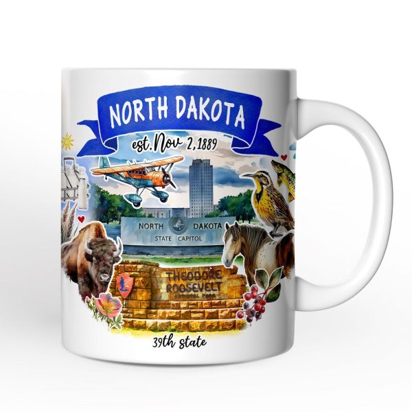Artistic North Dakota State Themes and Landmarks Personalized Mug With Custom Name Artistic North Dakota State Themes and Landmarks Personalized Mug With Custom Name