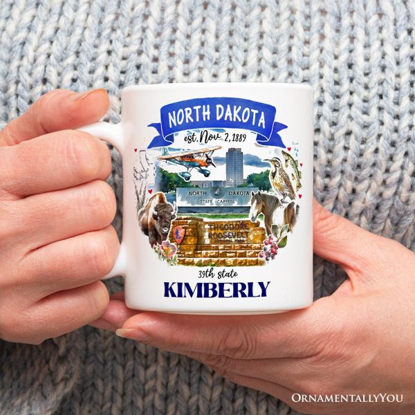 Artistic North Dakota State Themes and Landmarks Personalized Mug With Custom Name Artistic North Dakota State Themes and Landmarks Personalized Mug With Custom Name