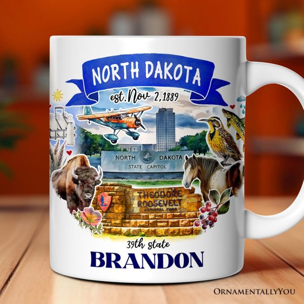 Artistic North Dakota State Themes and Landmarks Personalized Mug With Custom Name Artistic North Dakota State Themes and Landmarks Personalized Mug With Custom Name