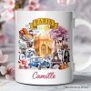 Artistic Paris Culture and Landmarks Personalized Mug, Classical France Gift and Souvenir with Custom Name