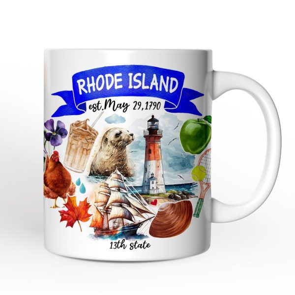Artistic Rhode Island State Themes and Landmarks Personalized Mug With Custom Name Artistic Rhode Island State Themes and Landmarks Personalized Mug With Custom Name