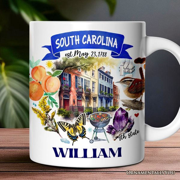 Artistic South Carolina State Themes and Landmarks Personalized Mug With Custom Name Artistic South Carolina State Themes and Landmarks Personalized Mug With Custom Name