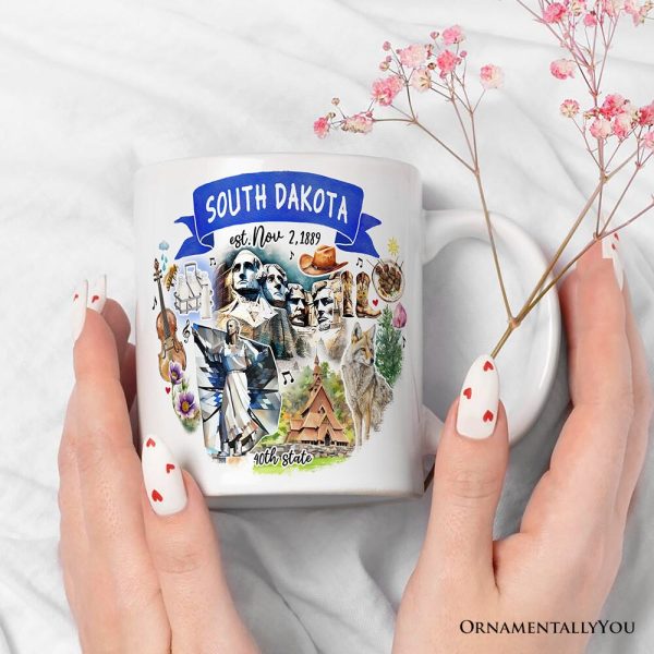 Artistic South Dakota State Themes and Landmarks Personalized Mug With Custom Name Artistic South Dakota State Themes and Landmarks Personalized Mug With Custom Name