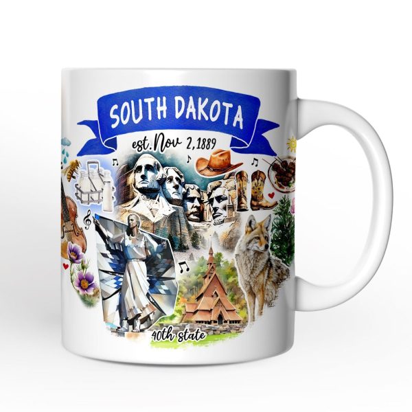 Artistic South Dakota State Themes and Landmarks Personalized Mug With Custom Name Artistic South Dakota State Themes and Landmarks Personalized Mug With Custom Name