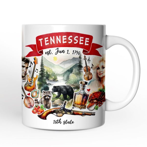 Artistic Tennessee State Themes and Landmarks Personalized Mug With Custom Name