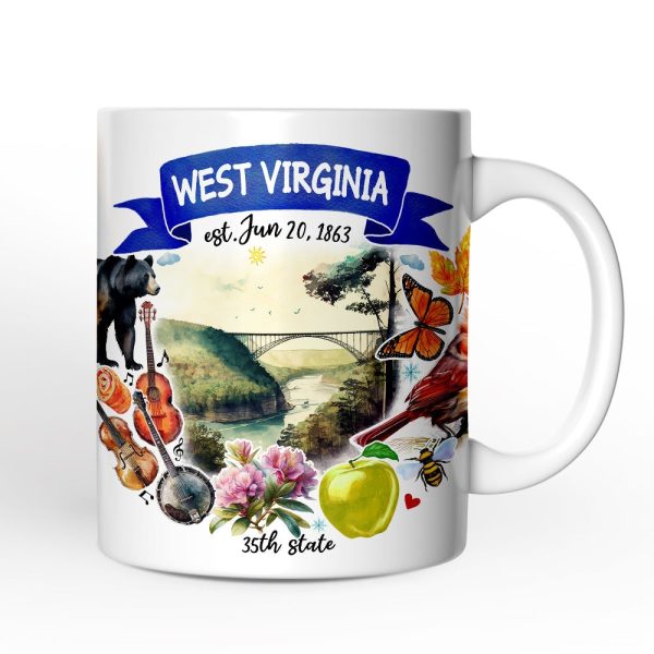 Artistic West Virginia State Themes and Landmarks Personalized Mug With Custom Name Artistic West Virginia State Themes and Landmarks Personalized Mug With Custom Name