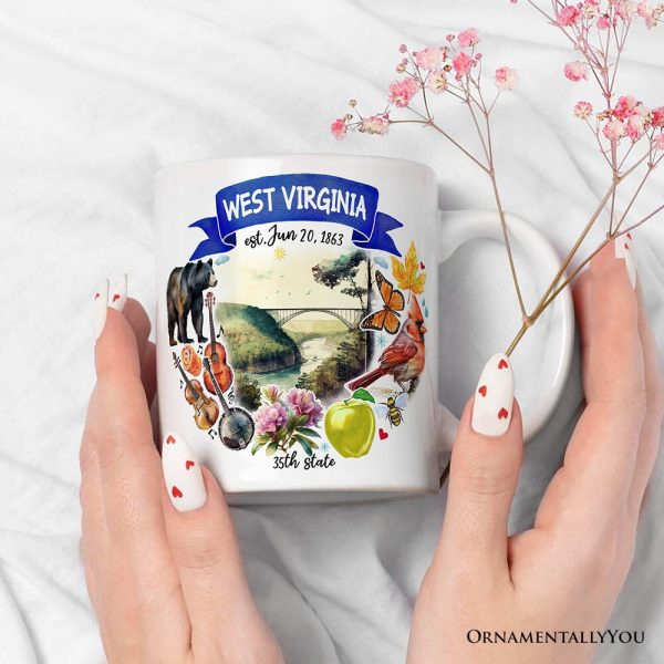 Artistic West Virginia State Themes and Landmarks Personalized Mug With Custom Name Artistic West Virginia State Themes and Landmarks Personalized Mug With Custom Name