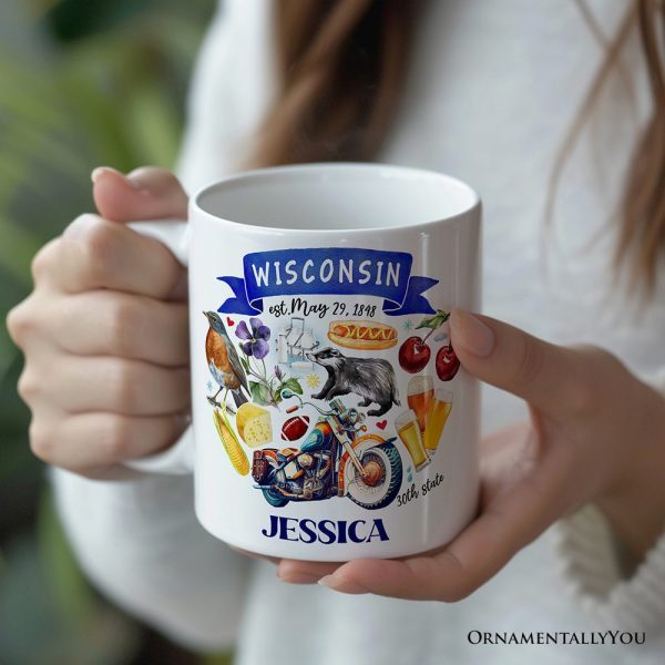 Artistic Wisconsin State Themes and Landmarks Personalized Mug With Custom Name Artistic Wisconsin State Themes and Landmarks Personalized Mug With Custom Name