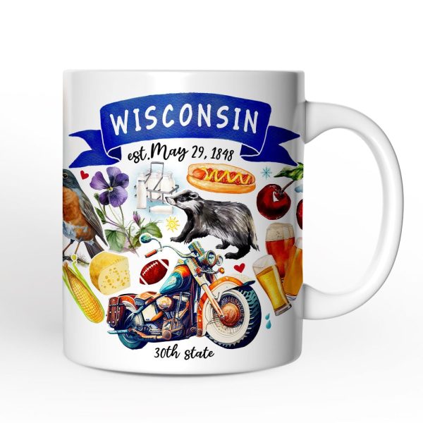 Artistic Wisconsin State Themes and Landmarks Personalized Mug With Custom Name Artistic Wisconsin State Themes and Landmarks Personalized Mug With Custom Name
