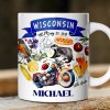Artistic Wisconsin State Themes and Landmarks Personalized Mug With Custom Name Artistic Wisconsin State Themes and Landmarks Personalized Mug With Custom Name