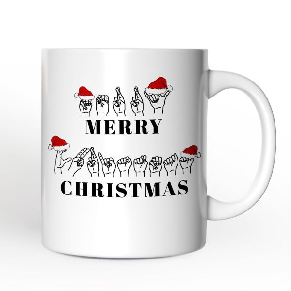 ASL Sign Language Merry Christmas Mug, Personalized Gift for Teacher ASL Sign Language Merry Christmas Mug, Personalized Gift for Teacher