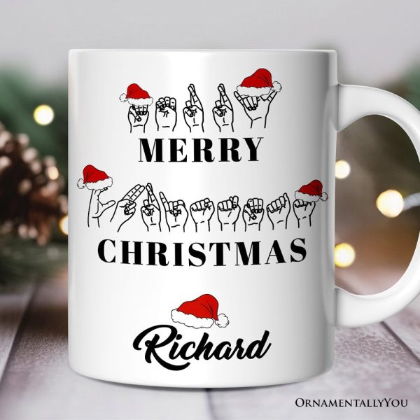ASL Sign Language Merry Christmas Mug, Personalized Gift for Teacher ASL Sign Language Merry Christmas Mug, Personalized Gift for Teacher