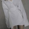 Asymmetric Button Up Long Sleeve Belted Shirt Mini Dress - White Asymmetric Button Up Long Sleeve Belted Shirt Mini Dress - White