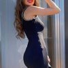 Asymmetric Chain Detail Sleeveless Bandage Party Dress - Black