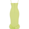 Asymmetric Neckline Feather Trim Midi Dress