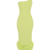 Asymmetric Neckline Feather Trim Midi Dress
