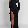 Asymmetric One Shoulder High Slit Drape Maxi Dress Asymmetric One Shoulder High Slit Drape Maxi Dress