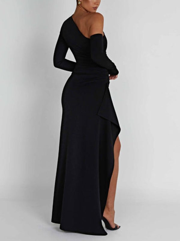 Asymmetric One Shoulder High Slit Drape Maxi Dress Asymmetric One Shoulder High Slit Drape Maxi Dress