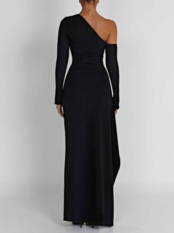 Asymmetric One Shoulder High Slit Drape Maxi Dress Asymmetric One Shoulder High Slit Drape Maxi Dress