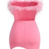 Asymmetrical Faux Feather Trim Cutout Back Strapless Party Mini Dress - Rose Asymmetrical Faux Feather Trim Cutout Back Strapless Party Mini Dress - Rose