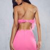 Asymmetrical Faux Feather Trim Cutout Back Strapless Party Mini Dress - Rose Asymmetrical Faux Feather Trim Cutout Back Strapless Party Mini Dress - Rose