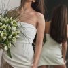 Asymmetrical Fringe Trim Bodycon Bandage Strapless Mini Dress - White Asymmetrical Fringe Trim Bodycon Bandage Strapless Mini Dress - White